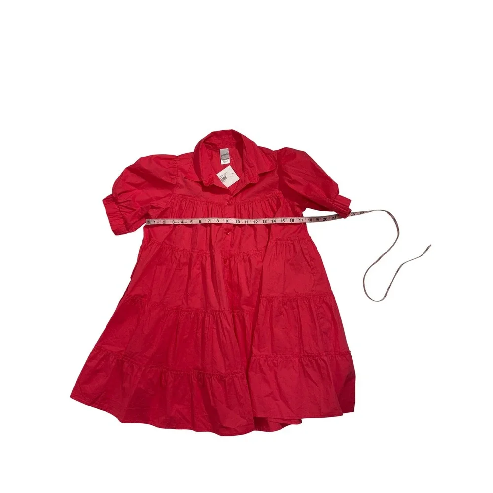 Peixoto Tiered Babydoll Dress Kids Large‎ Pink New Puff Sleeve Button Front